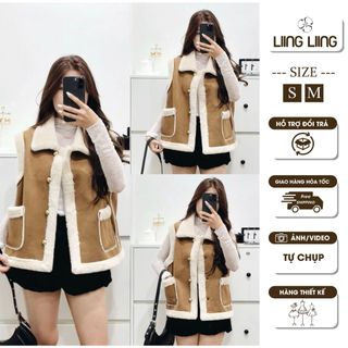    QCCC L1  Áo Gile Nữ Da Lộn Có Lót Lông Dáng Cổ Bẻ Siêu Xinh Cá Tính - LIING 