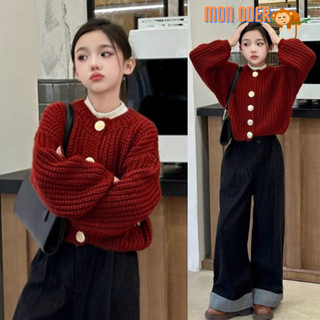Áo cardigan len đỏ cúc to dáng phồng cá tính size vừa và đại dành cho bé gái ACG49