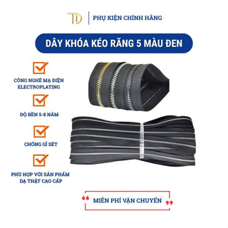 Dây khóa kéo kim loại, dây khóa kéo răng 5, răng 3 màu đen độ bền cao dùng cho quần áo, túi xách