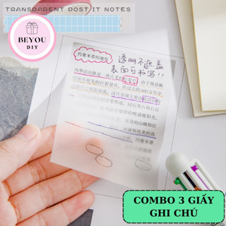 Combo 3 Tập Giấy Note Trong Suốt Chống Nước, 50 Tờ/Gói, Giấy Ghi Chú Có Keo BEYOU pcs