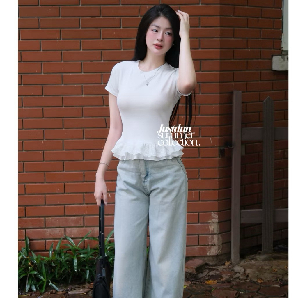Áo thun ôm phối vạt bèo chất cotton mịn SHEES 2225 | BigBuy360 - bigbuy360.vn