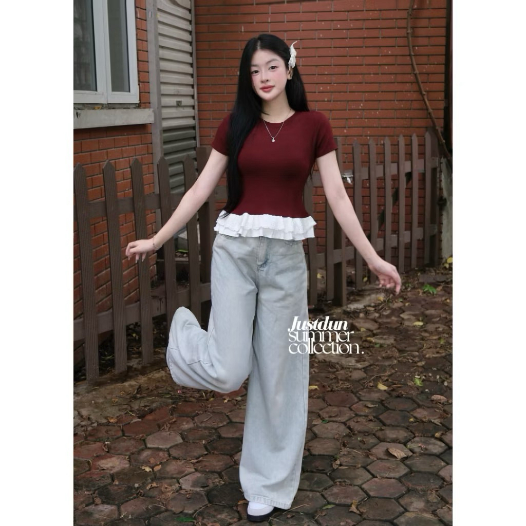 Áo thun ôm phối vạt bèo chất cotton mịn SHEES 2225 | BigBuy360 - bigbuy360.vn