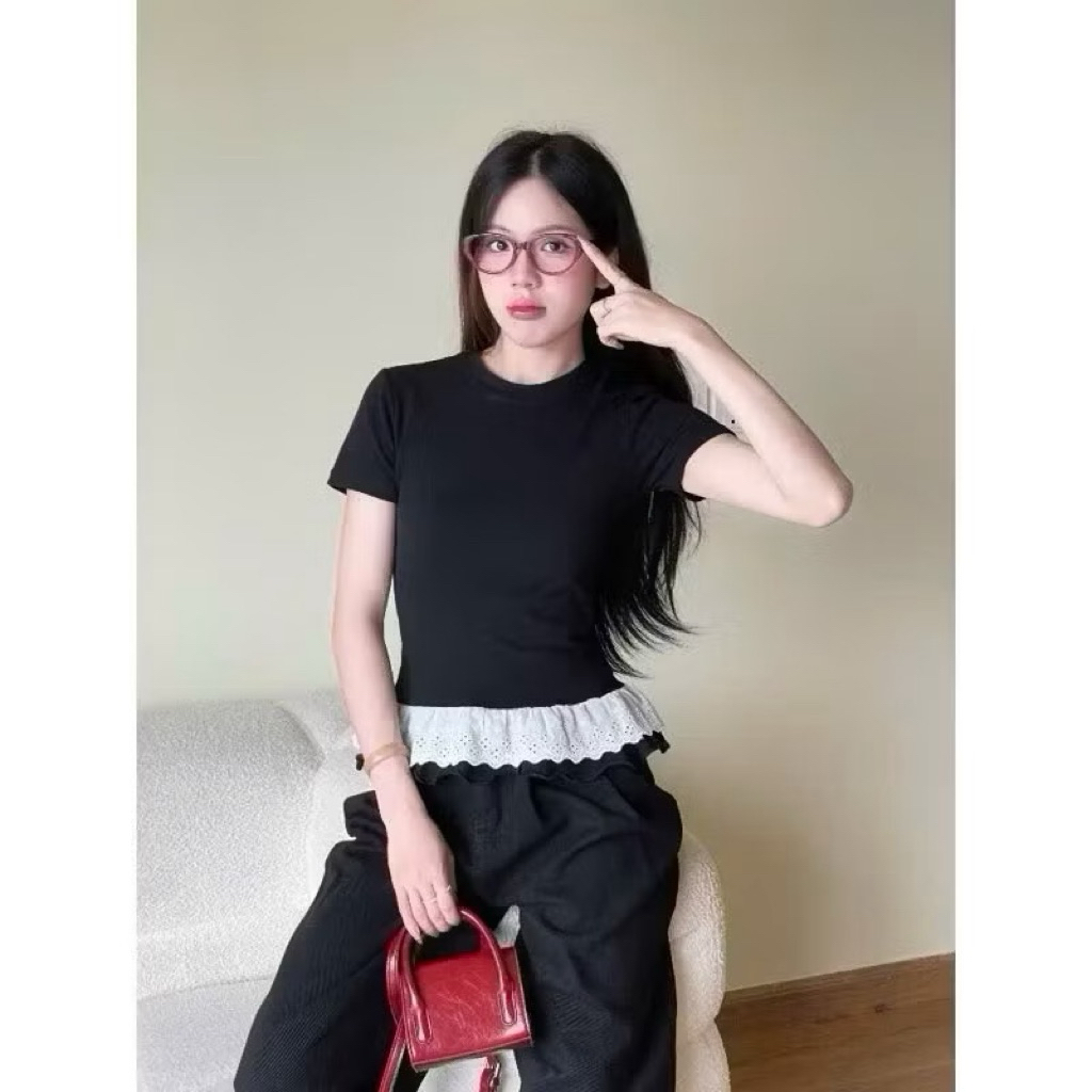 Áo thun ôm phối vạt bèo chất cotton mịn SHEES 2225 | BigBuy360 - bigbuy360.vn