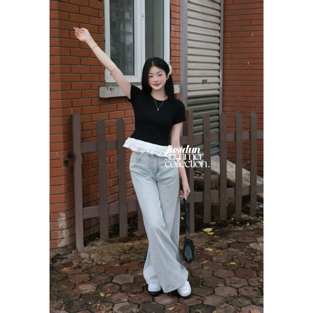 Áo thun ôm phối vạt bèo chất cotton mịn SHEES 2225 | BigBuy360 - bigbuy360.vn