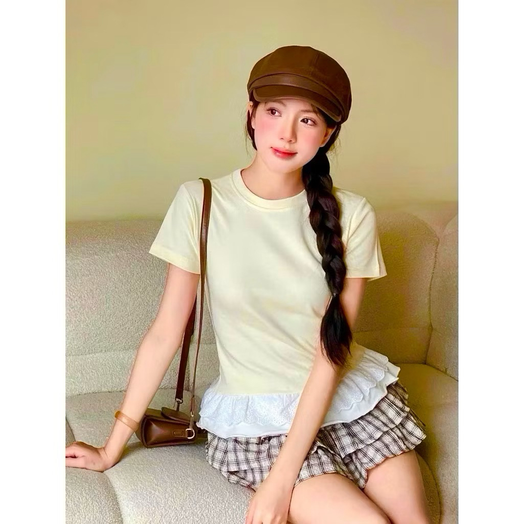 Áo thun ôm phối vạt bèo chất cotton mịn SHEES 2225 | BigBuy360 - bigbuy360.vn