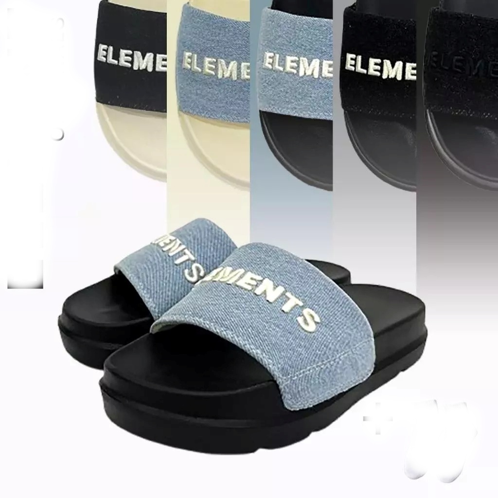 E07 - Dép nam nữ chữ thêu Elements Classic Denim unisex M1 - ( Slipper ) Dép  Elements vải jean đế b