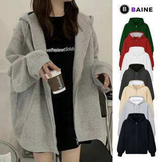  Áo Khoác TAY PHỒNG Trơn Chất Nỉ Bông Form Rộng KN17 Áo Hoodie Dây Kéo Zip Có Mũ Unisex Nam Nữ Ulzzang Nhiều Màu BAINE 