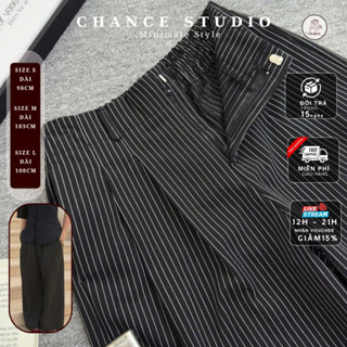  Chance Studio - Quần Ống Suông Kẻ Sọc Chất Stock Đứng Form Cạp Chun Sau Quần Thanh Lịch 