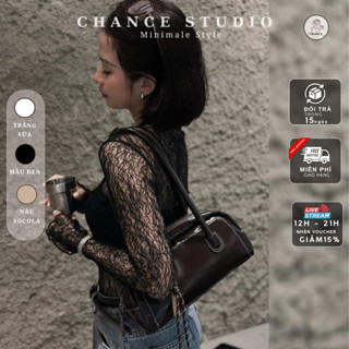  Áo Thun Ren Nữ Ôm Body Dài Tay Babytee Chance Studio Ống Loe 3 Màu Trắng Kem Nâu Socola Đen Thanh Lịch 