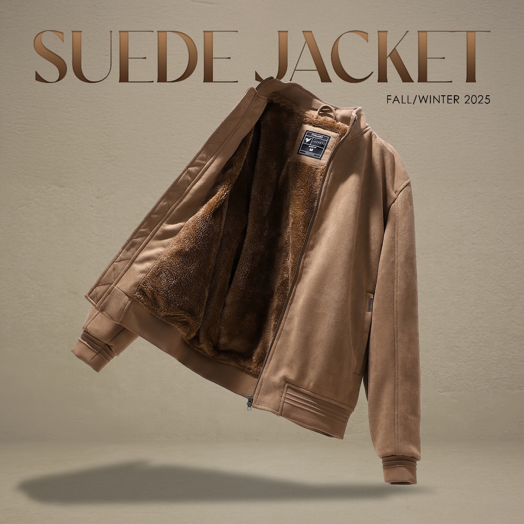 Áo khoác da lộn 2 lớp TORANO lót lông cổ bomber Công Nghệ Cao Cấp Heattech, mềm mịn, Cản Bụi, Cản Gi