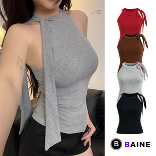  Áo CỔ YẾM BUỘC NƠ Khoét Vai Tanktop Thun Borip Tici DD31 Áo Thun Nữ Ba Lỗ Cột Dây BAINE 