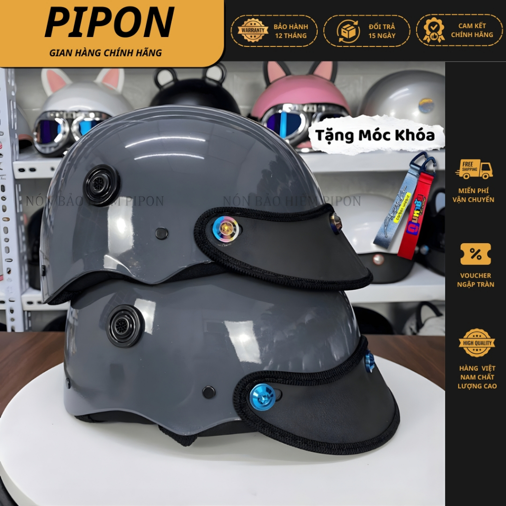 Nón bảo hiểm gắn ốc titan cao cấp, mũ bảo hiểm nửa đầu ốc titan phủ nanno bóng bền màu chính hãng Long Thanh