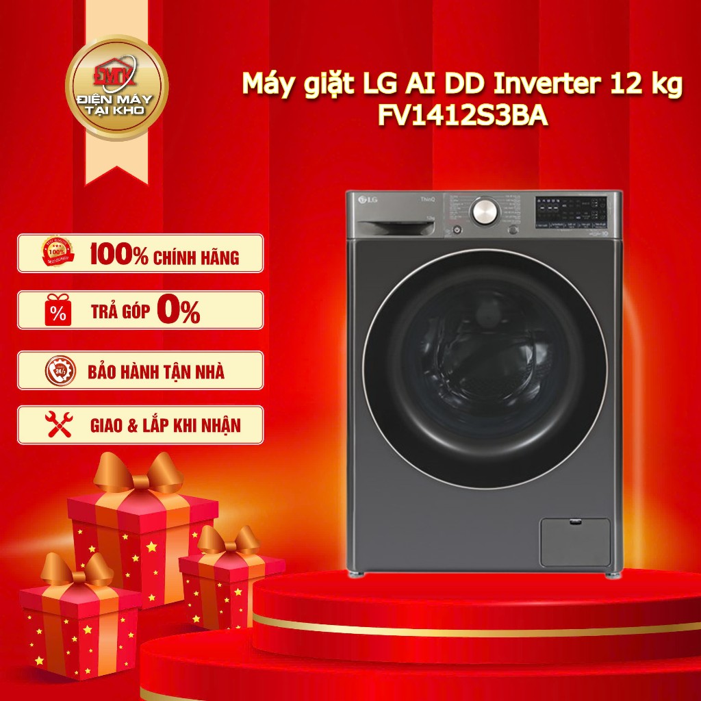 Máy Giặt LG AI DD Inverter 12 kg FV1412S3BA – Cửa Trước Lồng Ngang – Giặt Nhanh 39 Phút