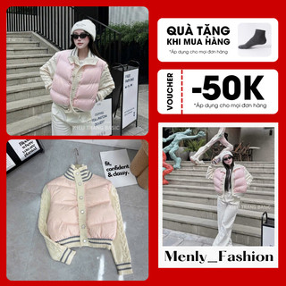  Áo Khoác Phao Phối Tay Len Cổ Cao Dệt Kim Màu Hồng Form Ngắn Thời Trang Nữ Mùa Đông Giữ Ấm Phong Cách Hàn Quốc QCL1 
