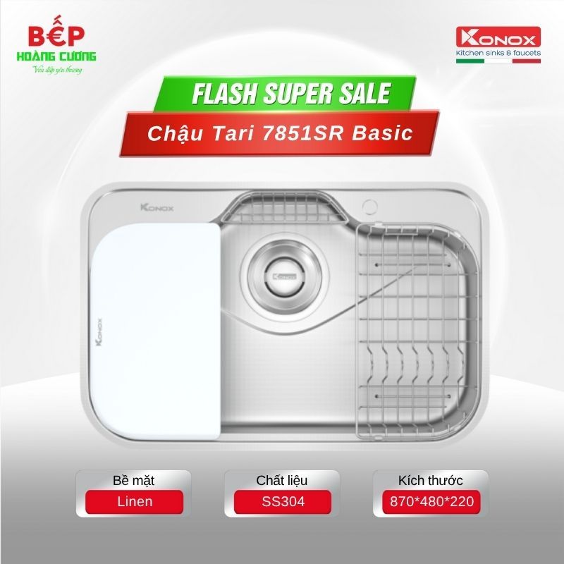 Chậu rửa bát inox 1 hố chống xước Konox TARI 7851SR
