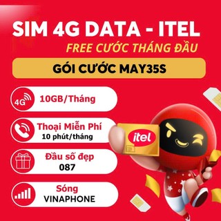 Sim Itel 4G MAY35S, Free Cước Tháng Đầu, Ưu Đãi 10GB/Tháng, 10 phút gọi/Tháng, Sóng Vinaphone Bao Khỏe , DK Chính Chủ