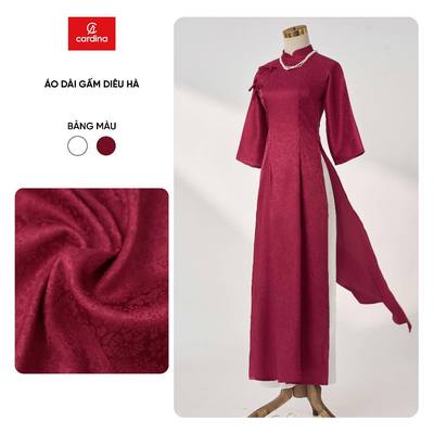 Áo dài nữ Diêu Hà CARDINA tách set chất liệu gấm áo đính nơ tay lỡ và quần lụa 5ADC01 , 5YQDR11