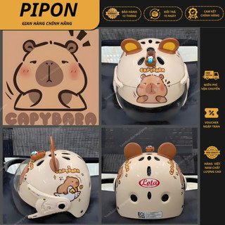  Nón bảo hiểm cho bé hình Capybara Labubu đạt chuẩn mũ bảo hiểm có kính gắn sticker 3D chính hãng Long Thanh 