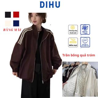  áo khoác phao nữ trần bông DIHU vải gió nhắn phối sọc vai phom bomber giữ ấm cản gió bụi mùa thu đông đi chơi đi làm 