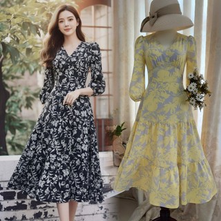 Đầm Midi cổ tim dún ngực tùng phối tầng , lưng thun _ D5.979