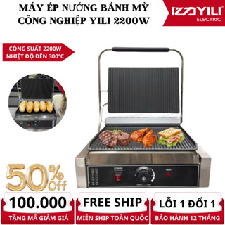 Máy ép nướng bánh mì công ngiệp. Máy kẹp bánh mỳ pate, ép nóng bánh mì doner tacos cỡ to công suất 2000W. BH 12 Tháng