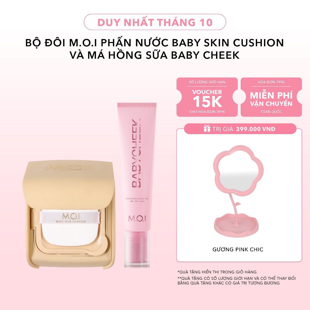 Bộ Đôi Phấn Nước M.O.I Baby Skin Cushion Và Má Hồng Sữa Baby Cheek