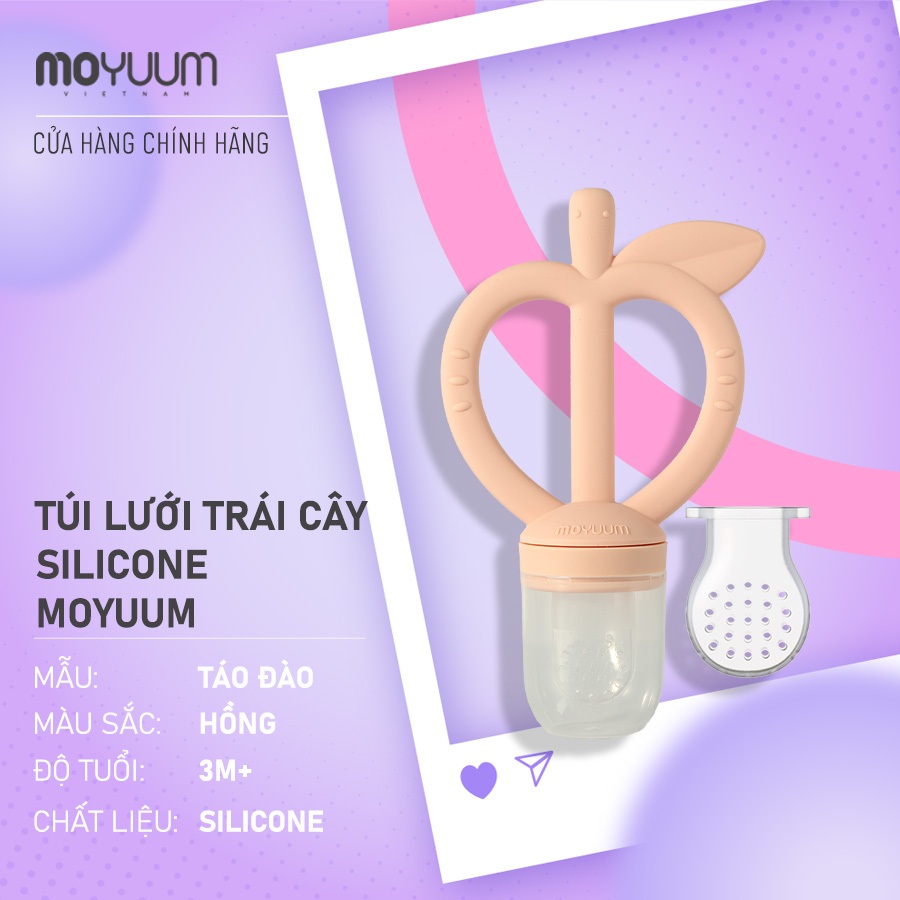  Túi lưới trái cây gặm nướu 2 in 1 Moyuum Feeder Teether - Vàng Hồng Xanh 