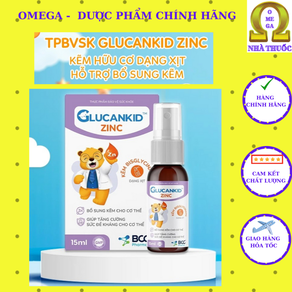 Glucankid ZinC - Kẽm Hữu Cơ Dạng Xịt (HSD 2028) Hỗ Trợ Tăng Cường Sức Đề Kháng Cho Bé từ 6 tháng