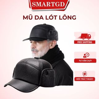  Mũ Len Giữ Ấm Che Tai Mùa Đông – Lưỡi Trai Phủ Da PU Lót Nhung Ấm Cho Trung Niên Người Lớn Tuổi Đi Xe Máy 