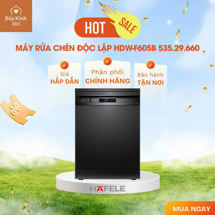 Máy rửa chén độc lập Hafele HDW-F605B (535.29.660) - dung tích 15 bộ chén đĩa, tiết kiệm nước