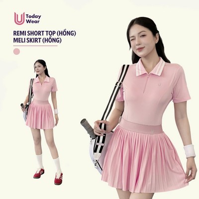 Set bộ đồ thể thao nữ áo Remi Short Top mix chân váy Meli Skirt hồng Today U Wear năng động