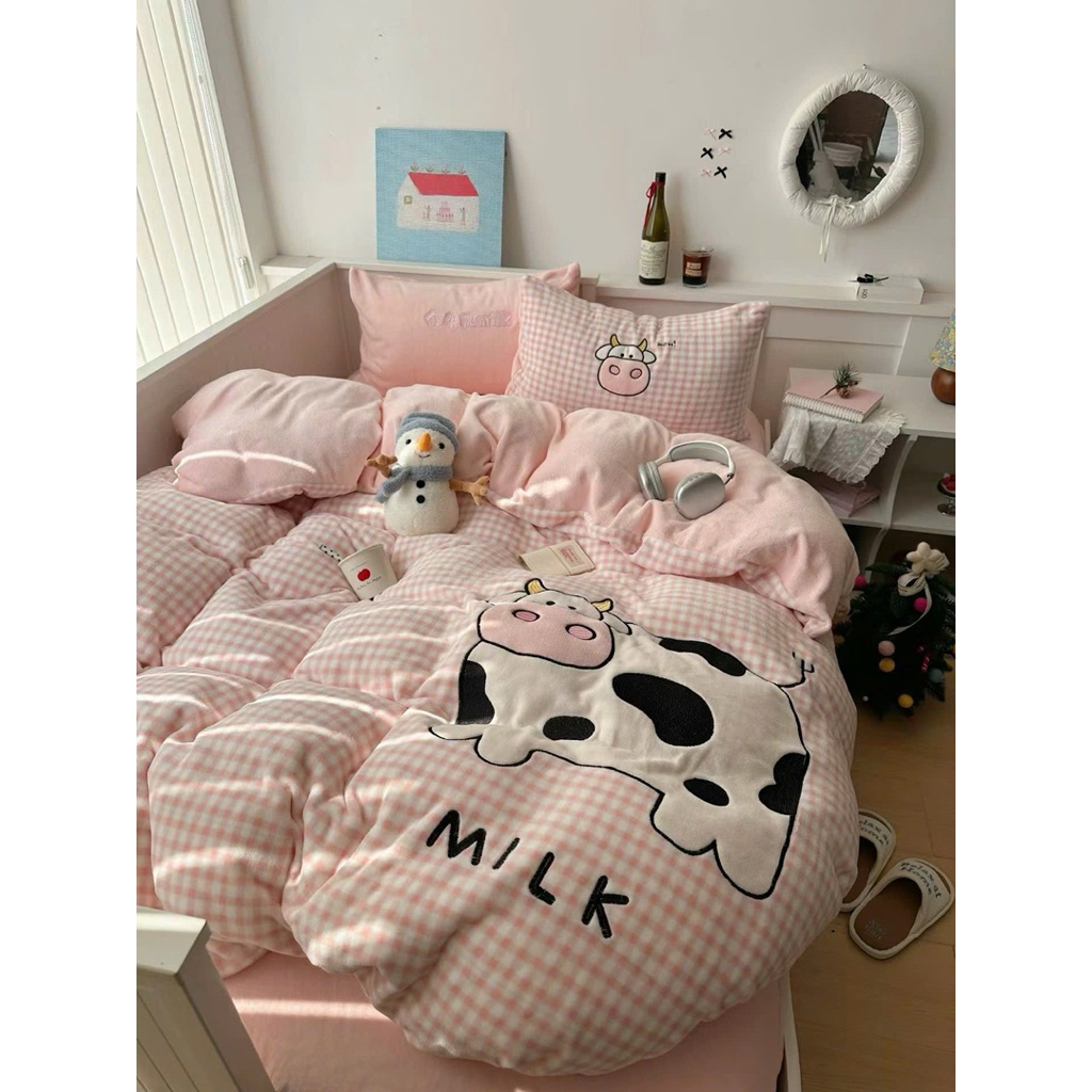 Set Ga Gối Nỉ Nhung Cho Bé Yêu Siêu Cấp - Bộ Chăn Ga Cute Hết Nấc