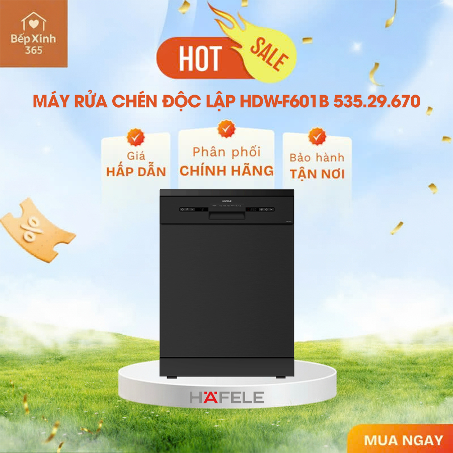 Máy rửa chén độc lập Hafele HDW-F601B 535.29.670 - Dung tích 12 bộ chén đĩa, tiết kiệm điện nước