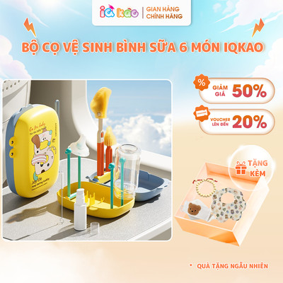 Bộ Cọ Vệ Sinh Bình Sữa Di Động IQKAO 6 Chi Tiết Có Giá Úp Bình Lọ Đựng NRB Tiện Lợi Nhỏ Gọn Dễ Mang Đi