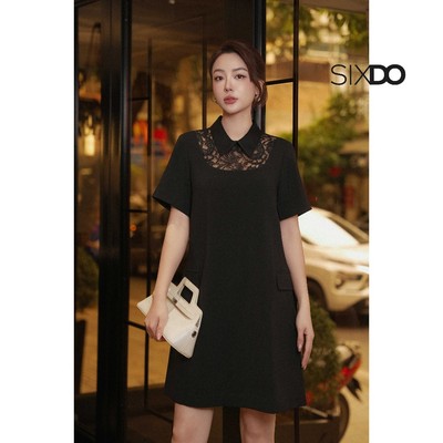 Đầm suông phối ren cổ dáng ngắn SIXDO (Black Woven Loose Dress)