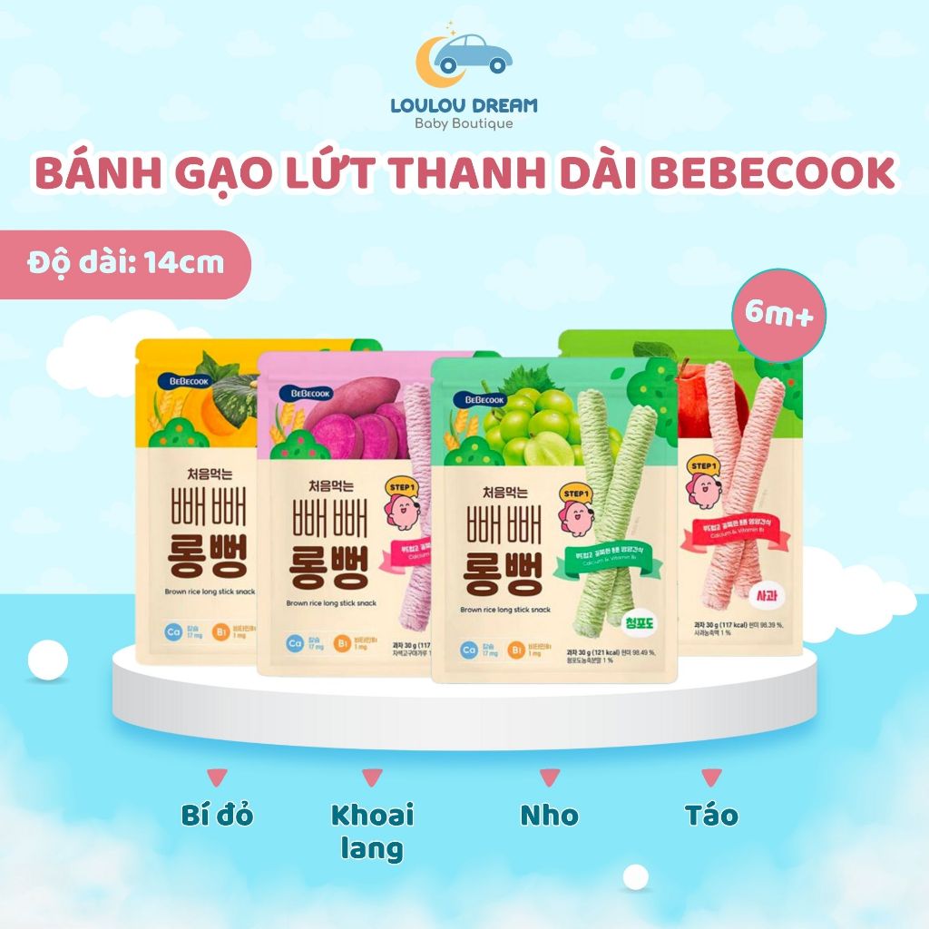 Bánh ăn dặm Bebecook gạo lứt hữu cơ thanh dài cho bé ăn dặm từ 6m+