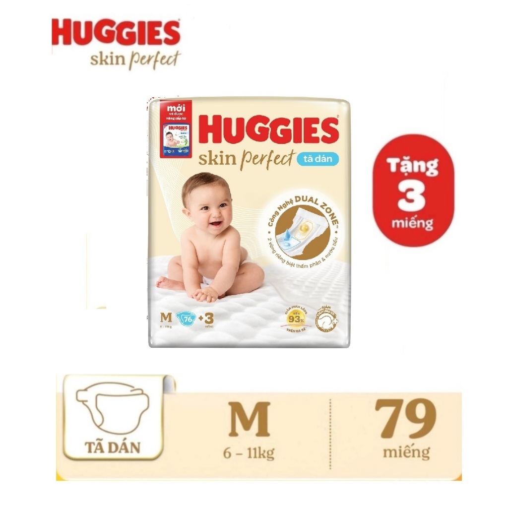 Tã dán Huggies Skin Perfect M46+3/M76+3 Miếng 6-11kg