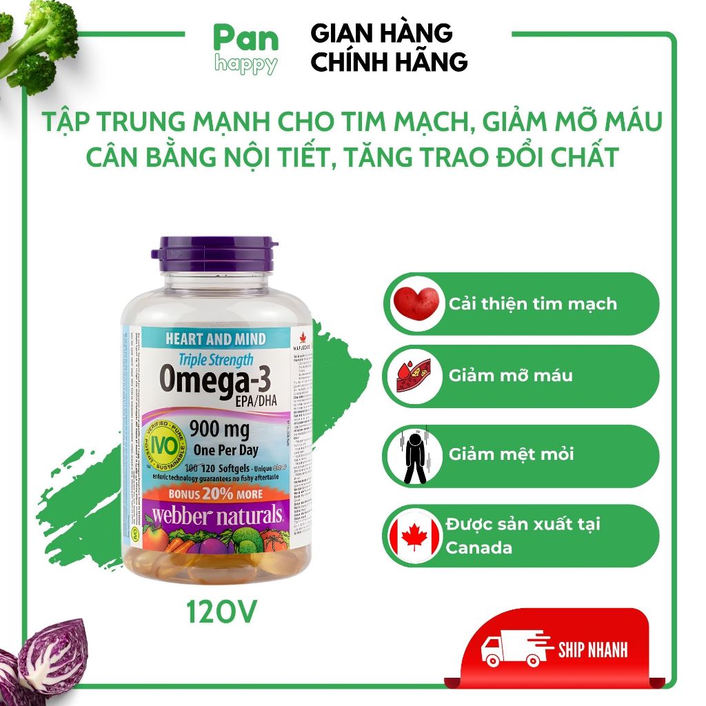 Webber Omega-3 Triple Strength 900mg 120 Viên – Hỗ Trợ Tim Mạch, Não Bộ & Thị Lực