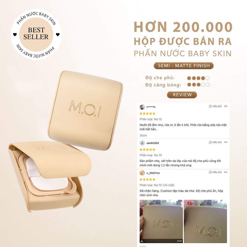 Bộ đôi M.O.I Phấn Nước Baby Skin Cushion Và Phấn Phủ Baby Skin Powder