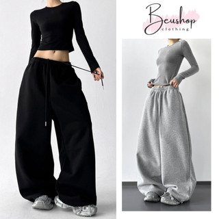  Quần Nỉ Da Cá 2 Lớp Nữ Xám Đen Cạp Chun Dây Rút BIGSIZE Quần Nỉ Unisex Suông Ống Rộng Nỉ Hàn MIAA 