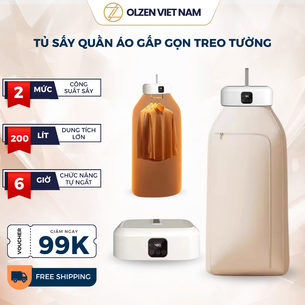 Máy Sấy Quần Áo Gấp Gọn OLZEN 360° Tuần Hoàn Sấy Nhanh Êm Tiện Mang Theo Có Điều Khiển Từ Xa