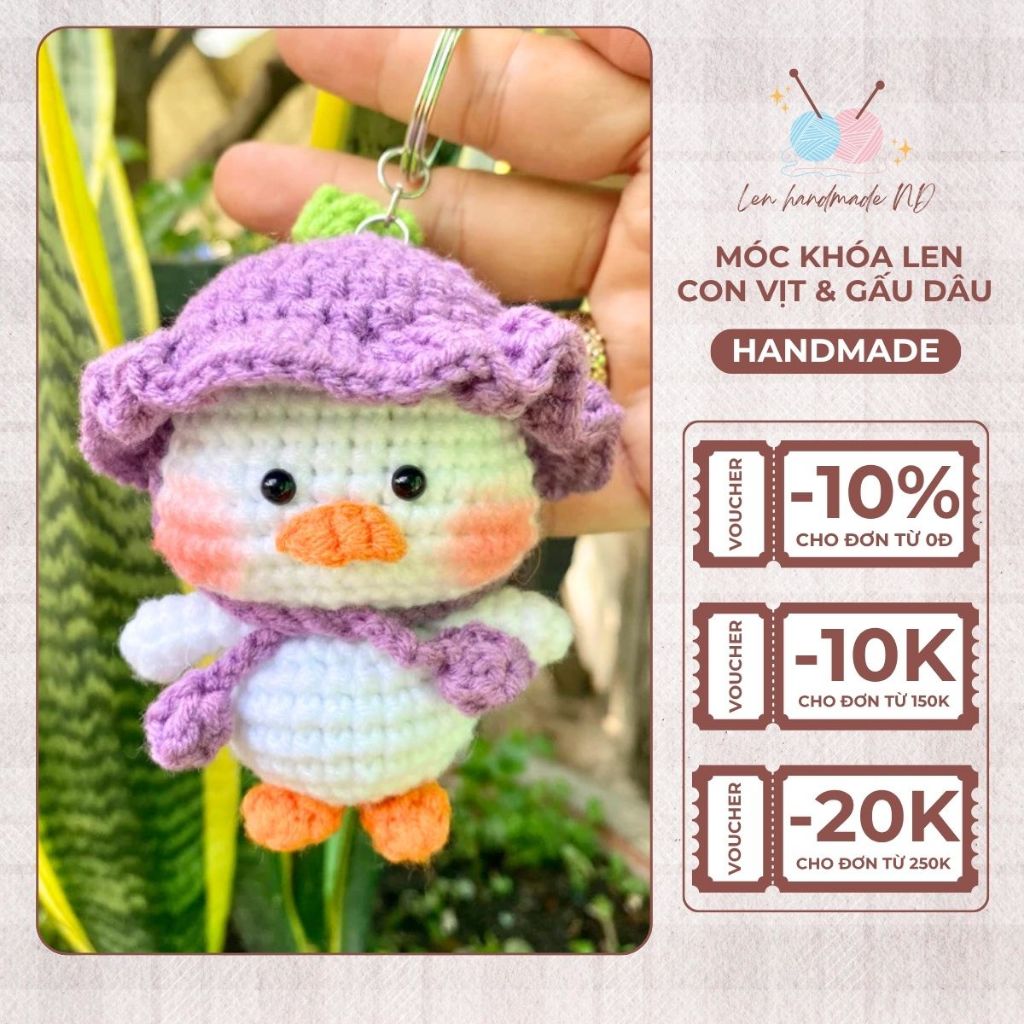 Móc Khóa Len Handmade Con Vịt & Gấu Dâu Siêu Dễ Thương – Phụ Kiện Treo Túi, Treo Chìa Khóa Thủ Công