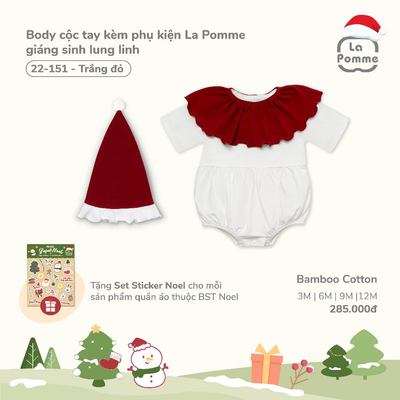 Body cộc tay kèm phụ kiện La Pomme giáng sinh lung linh- Sợi Bamboo Cotton mềm mại, hỗ trợ kháng khuẩn– Bé gái - 3M -12M