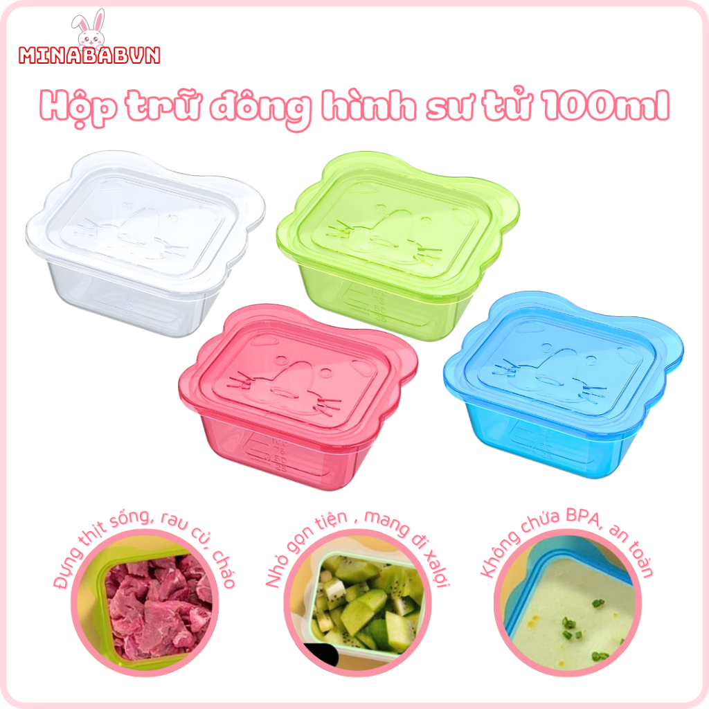 Hộp trữ đông hình sư tử 100ml, Hộp trữ đông chia đồ ăn dặm cho bé chất liệu nhựa an toàn
