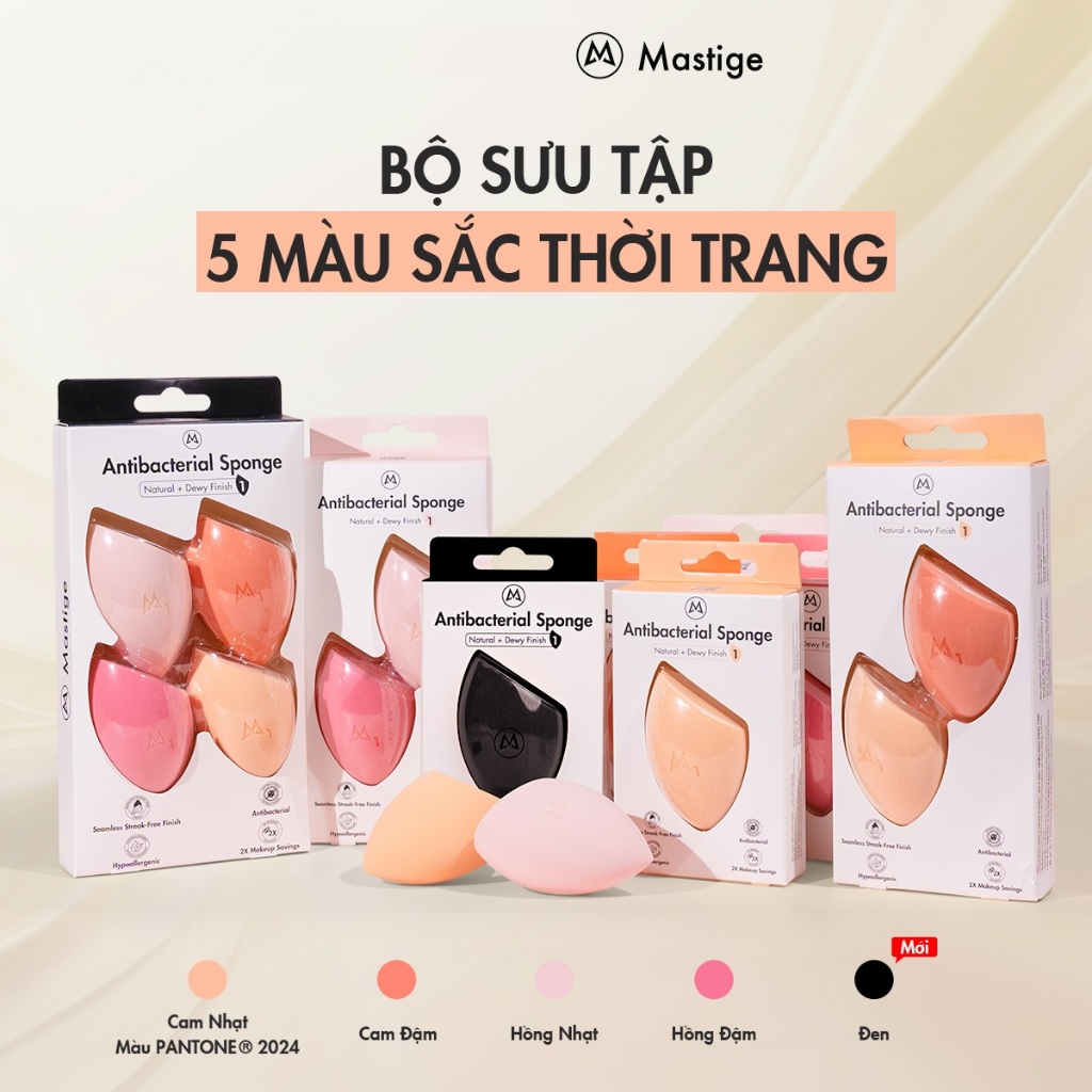 Bông Mút Trang Điểm Kháng Khuẩn Mastige - Tiết Kiệm Mỹ Phẩm, Lớp Nền Mềm Mịn - Hồng Cam