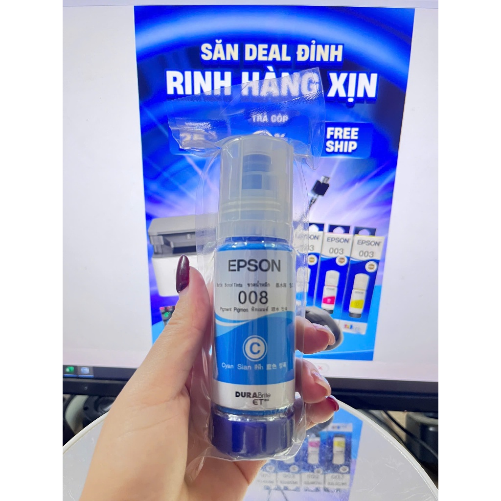 Mực Epson 008C – Màu Xanh (Cyan) – Bóc Máy Chính Hãng Epson – Dành Cho Máy L15150 / L6490 / L15160 /