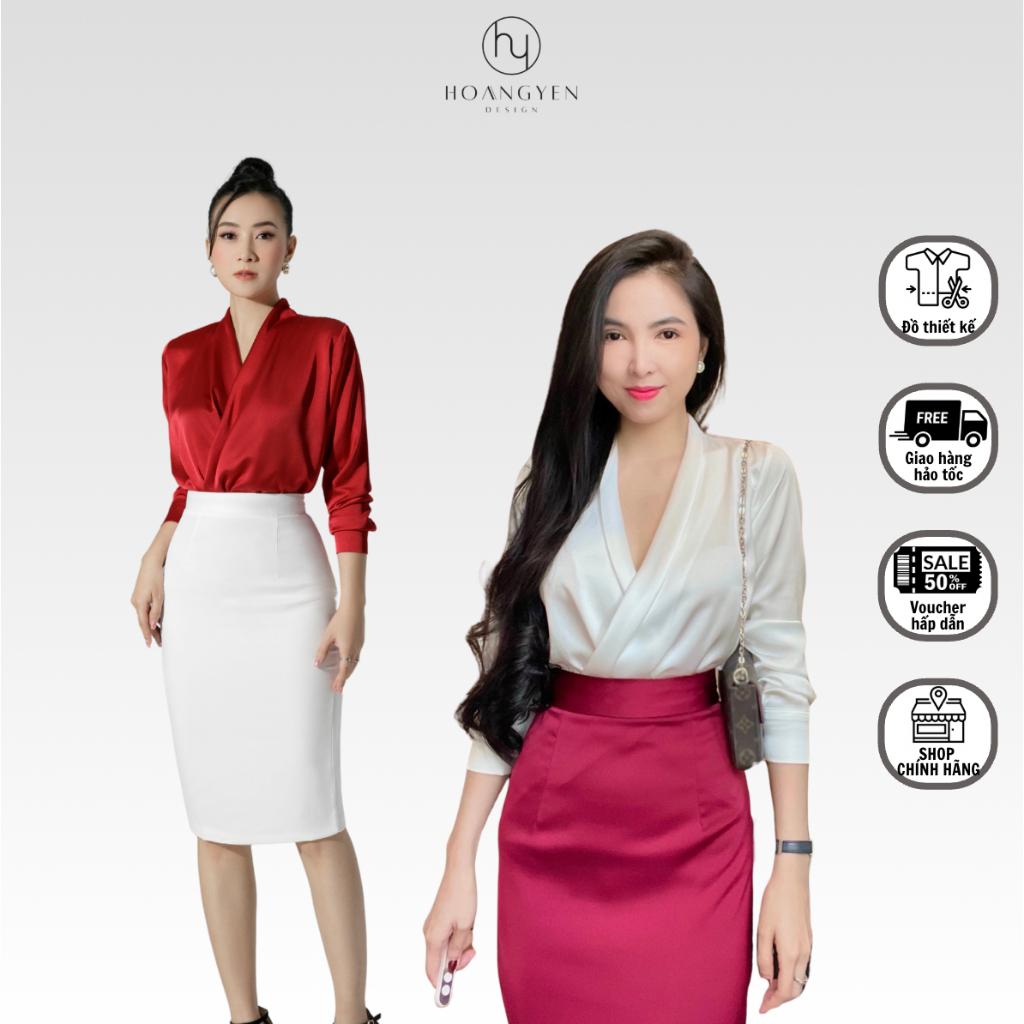 Áo sơ mi đắp chéo chất liệu vải lụa cao cấp [AS007]