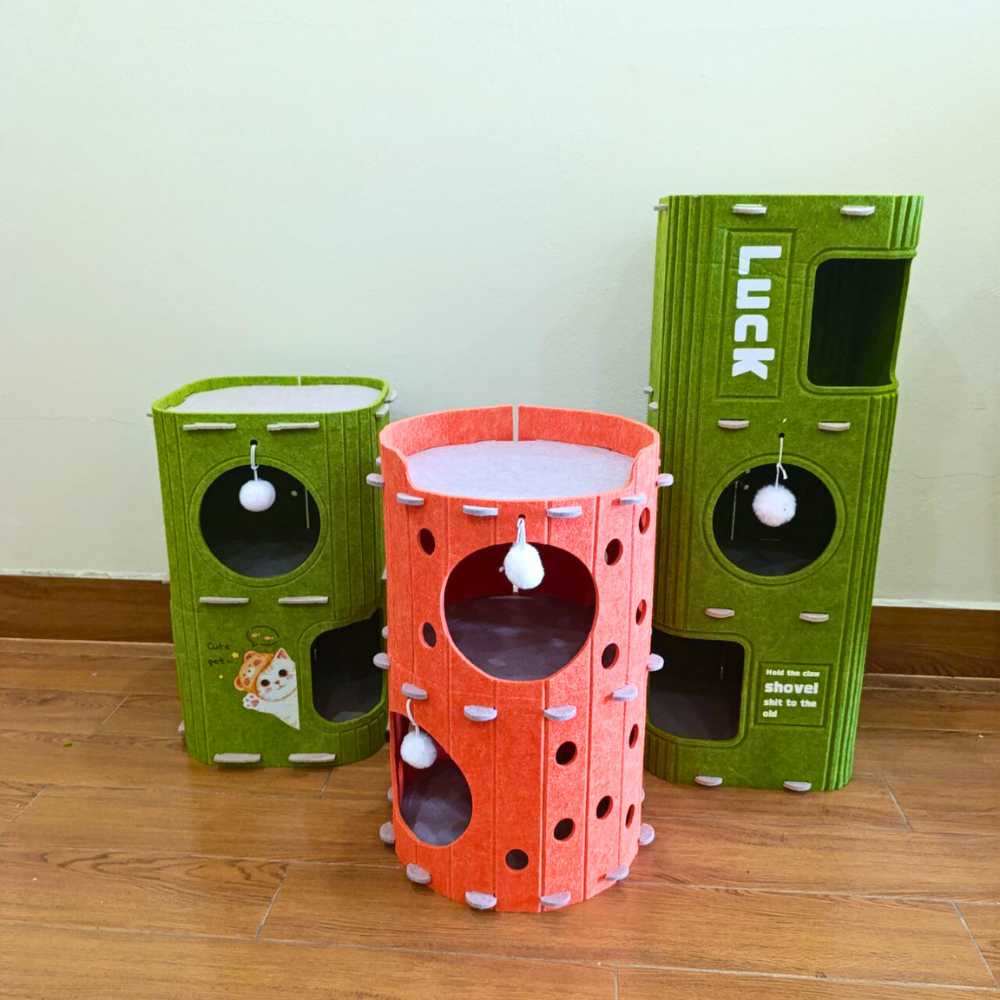 Nhà cây cho mèo vải nỉ, trụ cào móng cho mèo Cattree nhiều tầng, ổ mèo kết hợp cào móng - Kenji Shop