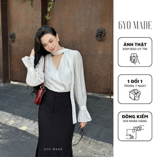  Áo sơ mi cổ V vạt đắp chéo nữ GYOMADE® chất đũi tơ mát nhăn nhẹ tự nhiên thanh lịch có lót phía trước | GA093 