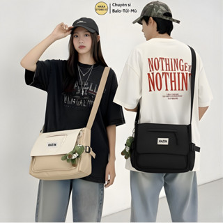 Túi đeo chéo nam nữ chất vải Polyester 2 lớp chống nước hoạ tiết hello mumu đeo vai dáng Unisex 2 màu đi học đi chơi